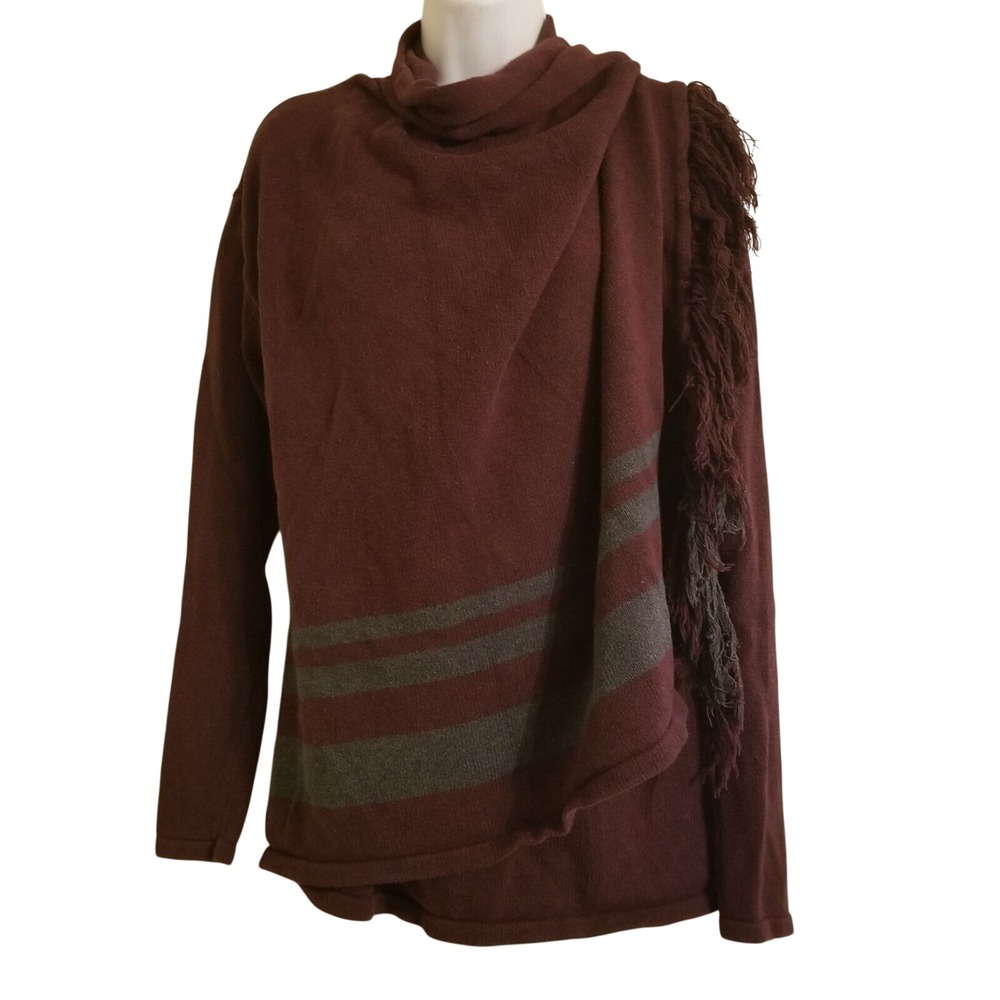 Cabi Cardigan S Sweater PORT FRINGE WRAP Poncho 3002 Gray Stripes Cozy Western
